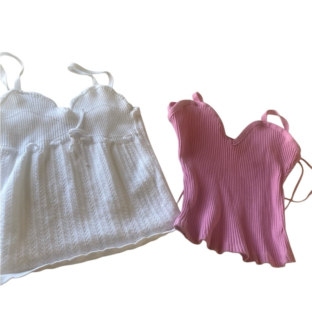 Ribbed tank tops Pink Zara & white Wilfred tank top xs/sm lot of 2